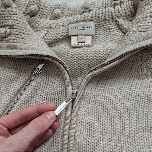 Karen Millen 100% Wool Soft Short Sleeve Full Zip Cardigan Size 2 cream white - Picture 2 of 5
